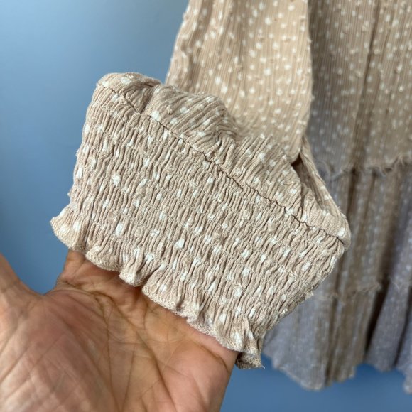 Altar'd State Pink Taupe Tiered Ruffle Swiss Dot Dress Size L - Picture 2 of 6